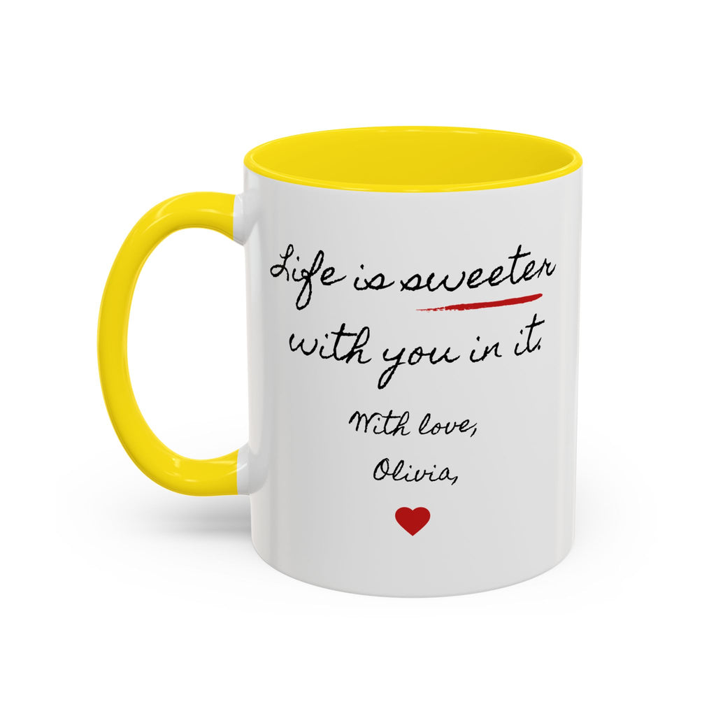 Copy of Personalized Heart Coffee Mug — "[Name], you’re the woman who makes my heart smile" (Accent 11/15oz)