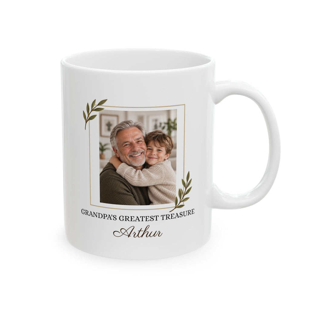 Personalized Grandpa Floral Frame Photo Mug Custom Grandkid Name Gift for Grandpa