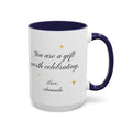 Personalized birthday mug shown in larger 15oz size with black accent rim and handle
