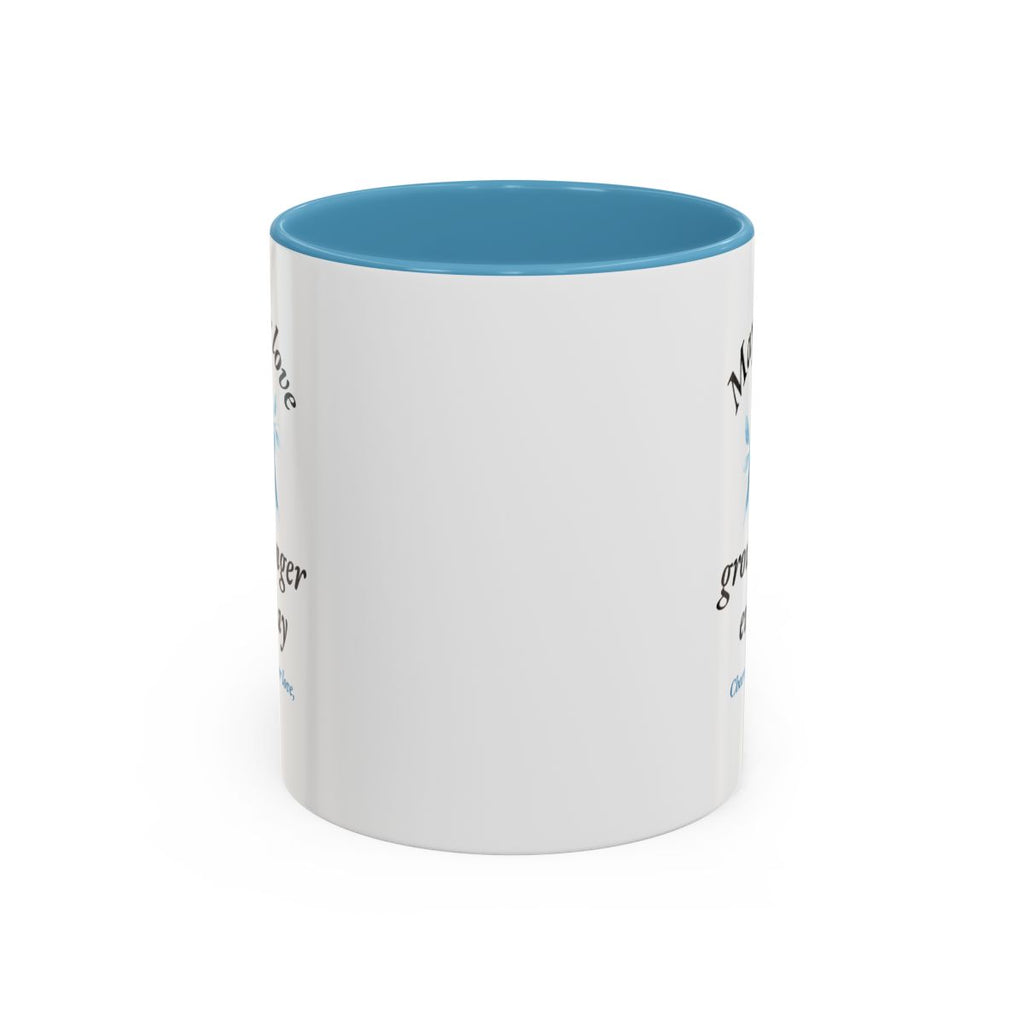 Personalized couples mug front view with elegant 'May your love grow stronger' script and black accent design